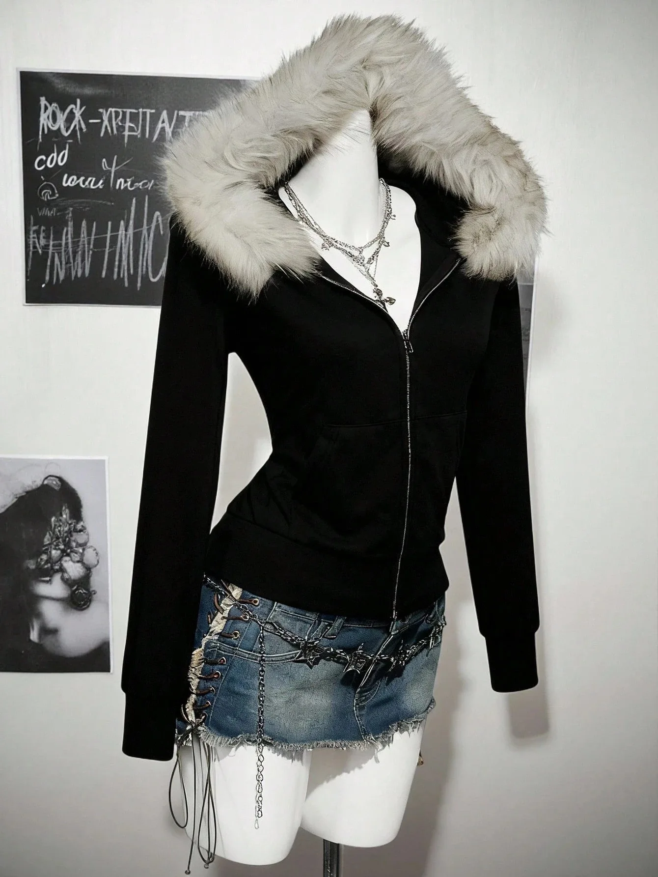 Autumn/Winter Fashion Casual Ladies Hoodie, Fur Collar Decoration, Simple Color, Y2K Retro High Street Short Slim Hot Girl Hoodi