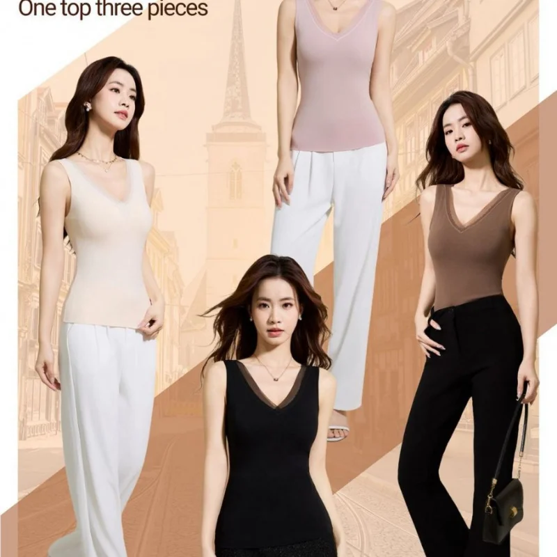 

Lanmendi Fce Lined 3D Soft Support Vest Women's Warmth Autumn Winter New Sle Inteated Design Svel Top