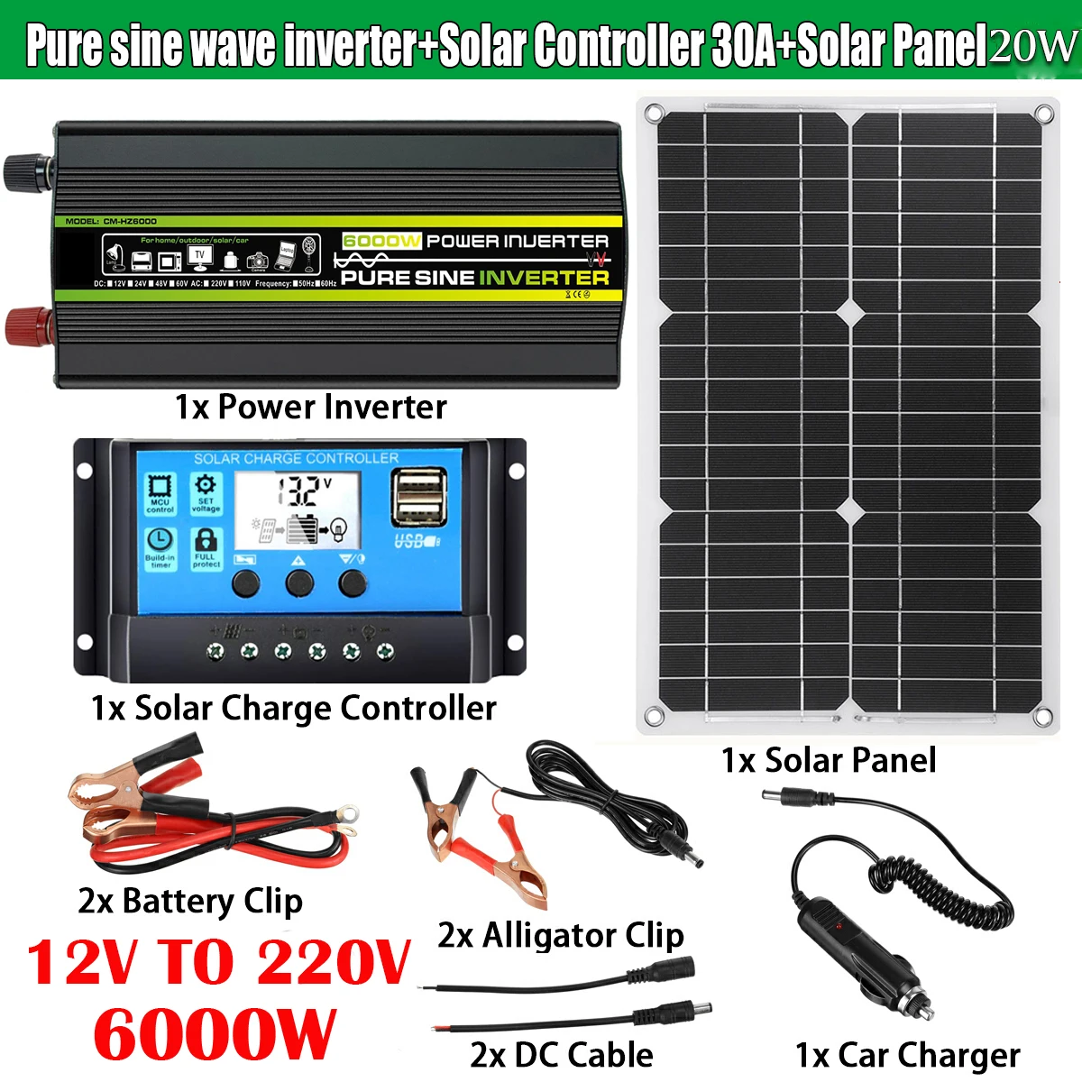 Imagem -06 - Painel Solar Onda Senoidal Pura Inversor Kit Dc12v para ac 220v 110v Sistema Solar Completo com Controlador 30a 3000w 6000w 8000w