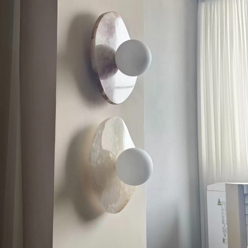 

Modern Minimalist Natural Onyx Wall Lamp Creative Marble Sconce for Hotel Living Room & Bedroom Bedside