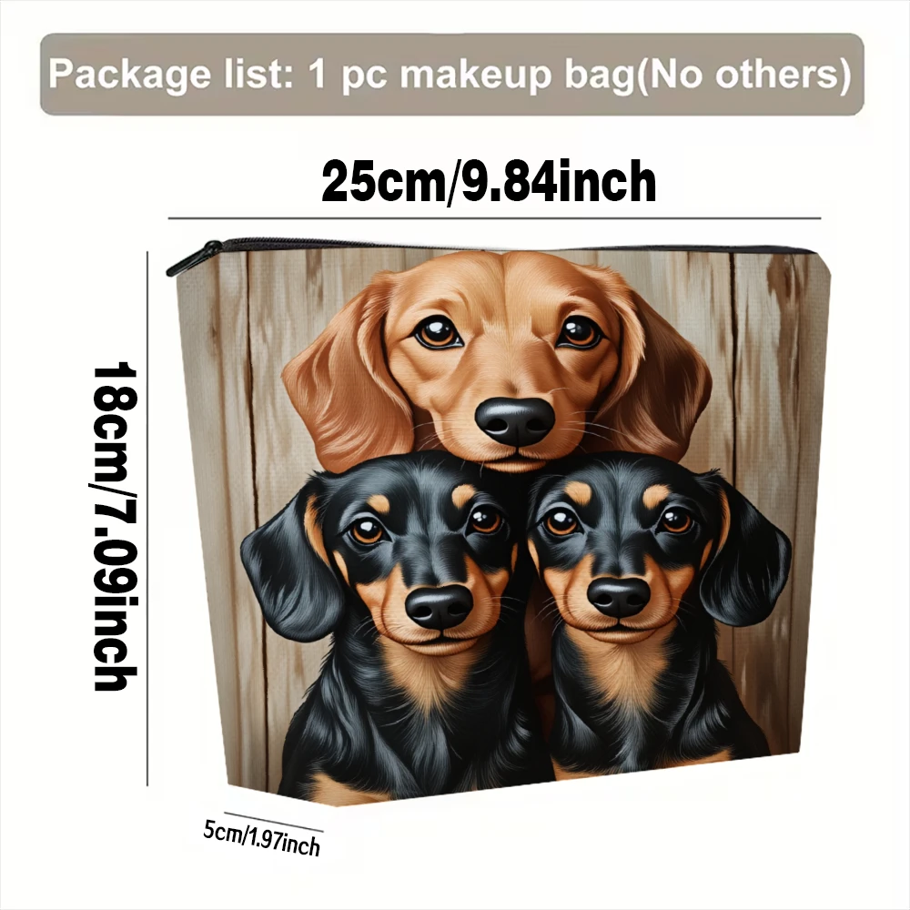 Three Dachshund Puppies On Wood Background Makeup Bags for Girls Cosmetic Pouch Toiletry Bag Pencil Case Travel Storage