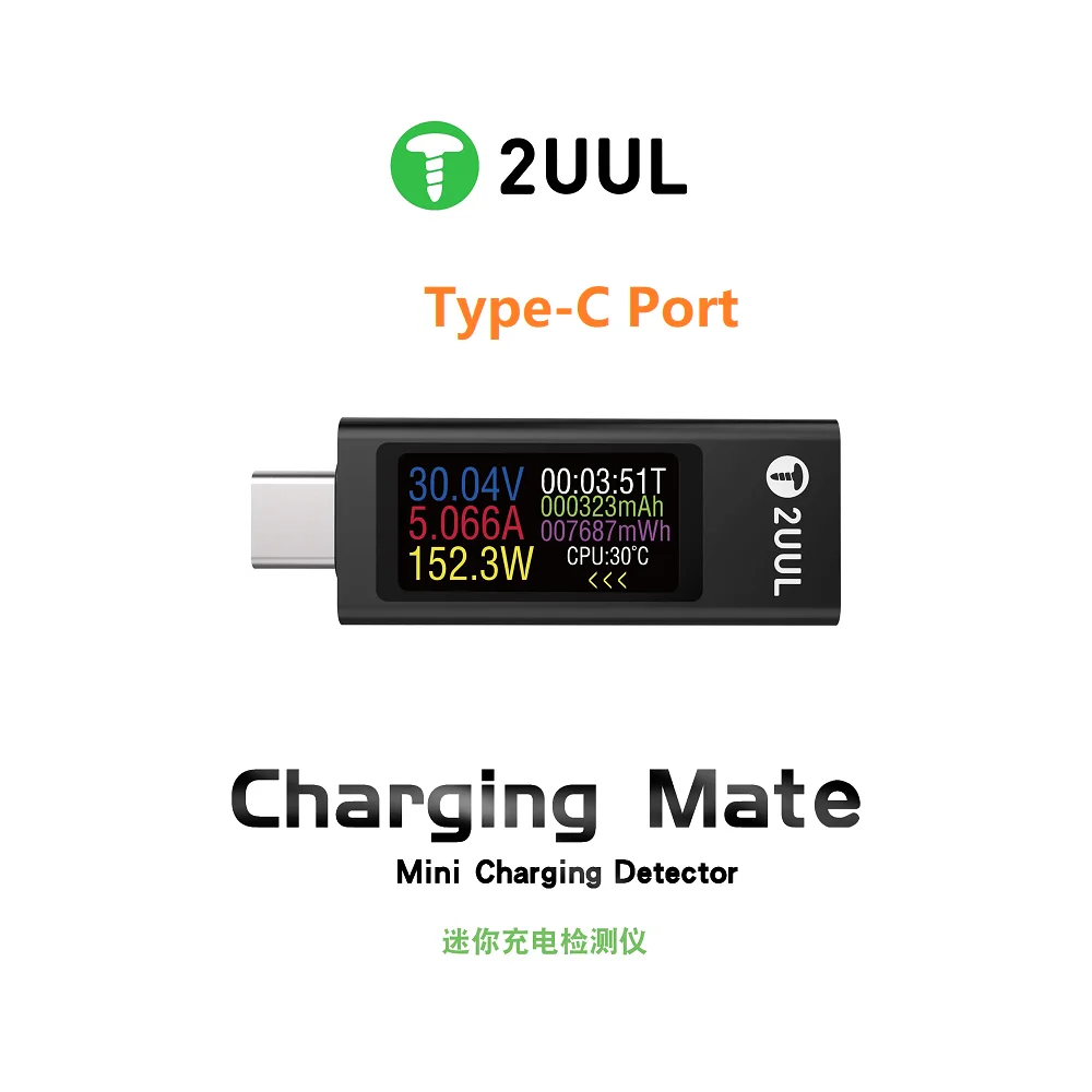 Mini détecteur de charge 2UUL 30V 12A, boîte de Test de chargeur de téléphone portable, testeur USB type-c pour iPhone iPad ordinateurs portables tablettes