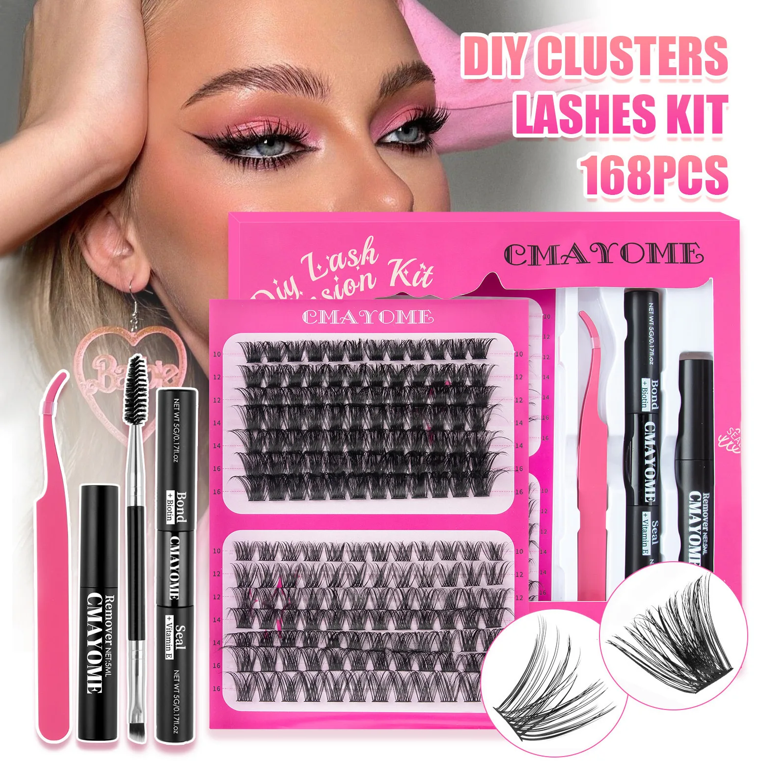 

168PCS DIY Mix Clusters Kit 30D/40D 10-16mm Lash Bond and Seal and Remover Accessories Self-Grafting Eyelashes Extension Set