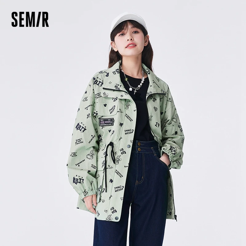 Semir Women Coat Mid-Length Oversize St-Up Collar Hsome Tooling Style Autumn Sweet Waist Waist Top Fashion Coat for Women