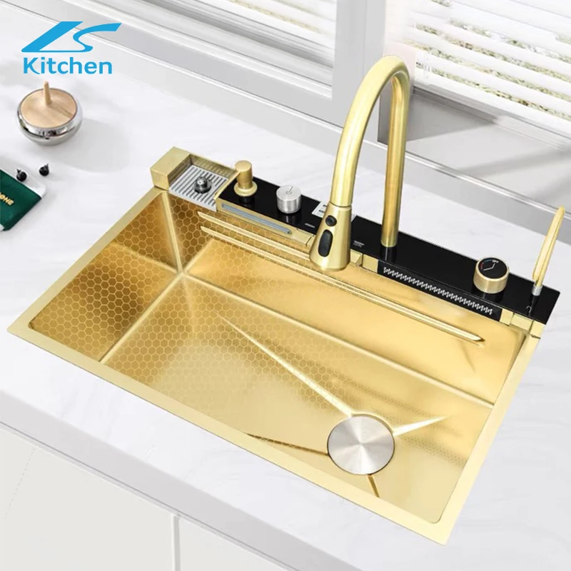 中国メーカー製 304ステンレス鋼 ナノ滝 レインフォール ハニカム ピアノキー キッチンシンク