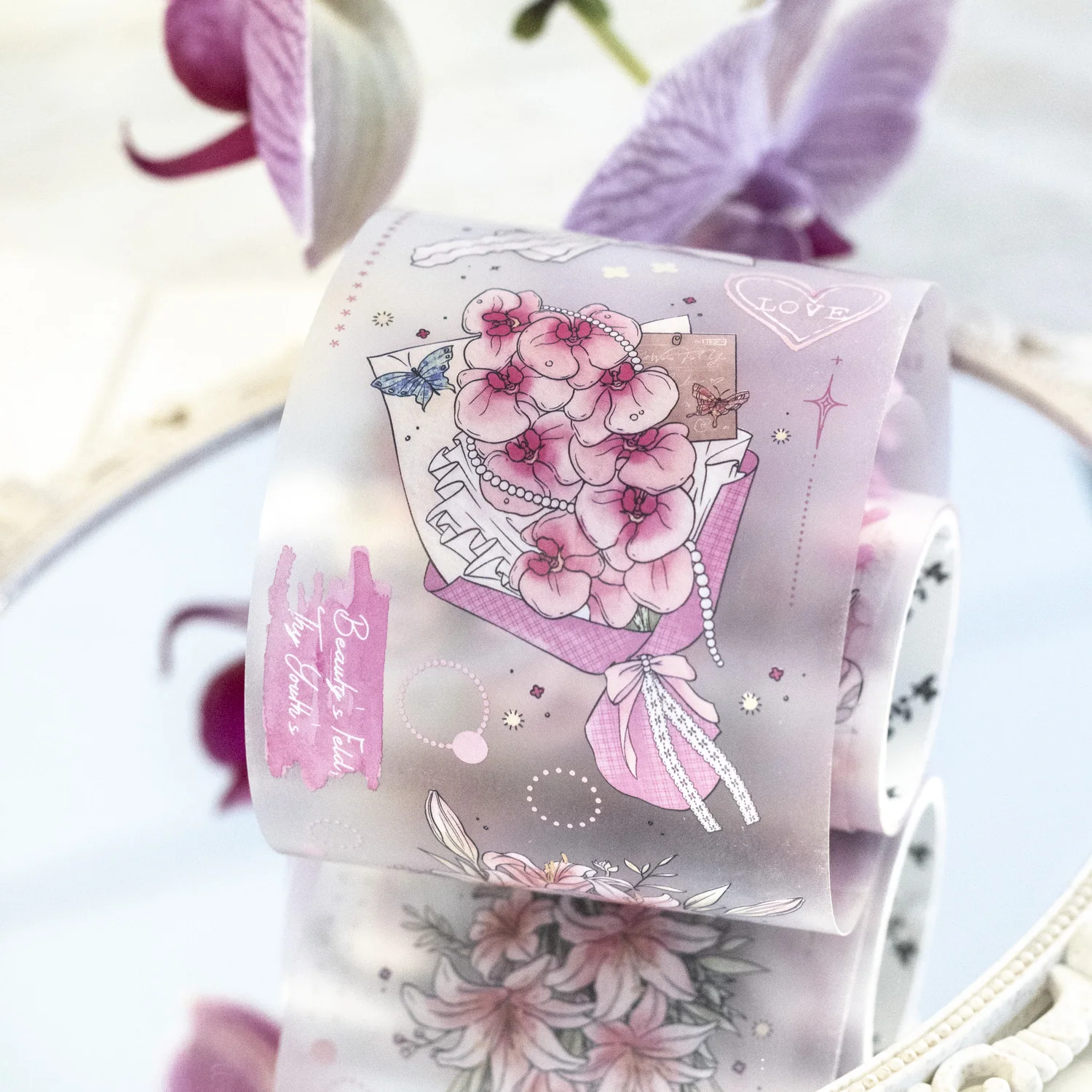 60mm*200cm Send You A Bouquet Series Vintage Flower PET Tape Creative DIY Journal Material Collage Stationery