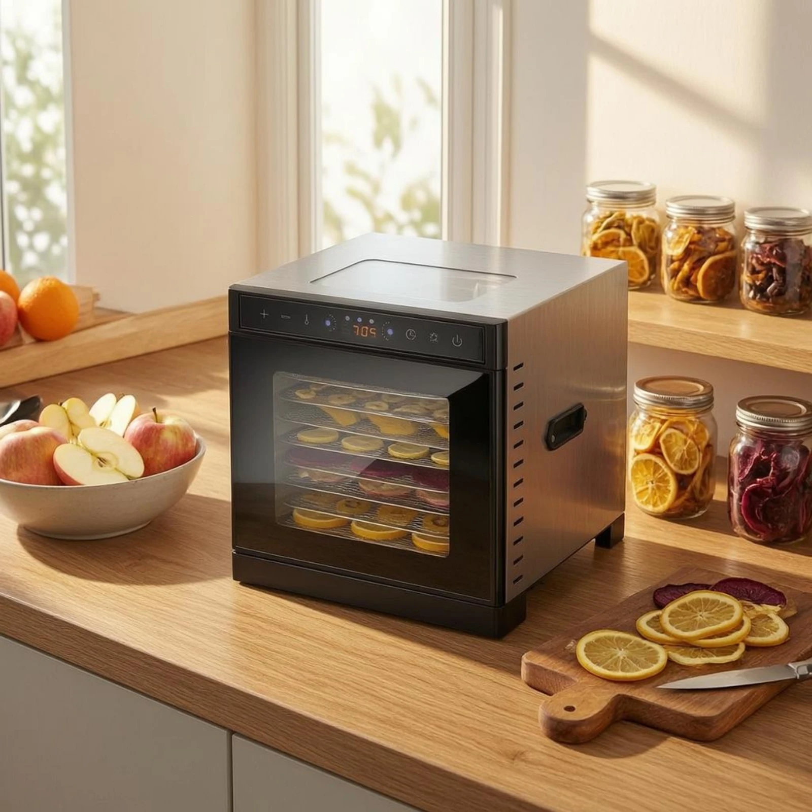 Compact Food Dehydrator Transparent Window Stainless Steel Food Dehydrator Kitchen Appliance Internal Light 400W