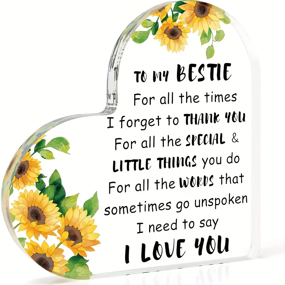 Decoración de escritorio acrílica en forma de corazón 2D: letras "Para mi mejor amigo", regalos de cumpleaños y Navidad de la mejor amiga y la amistad