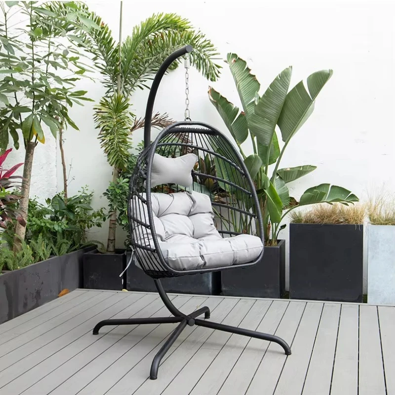 Modern outdoor furniture, garden swing, egg-shaped hammock chair, metal frame, UV-proof seat cushion, steel frame for 1 person