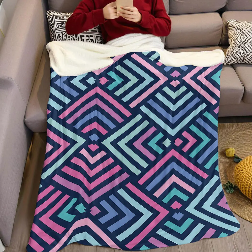 Retro Chevron Mosaic Flannel Blanket Warm Soft Halloween Christmas Decorative Couch Warm Cozy All-Season Gift