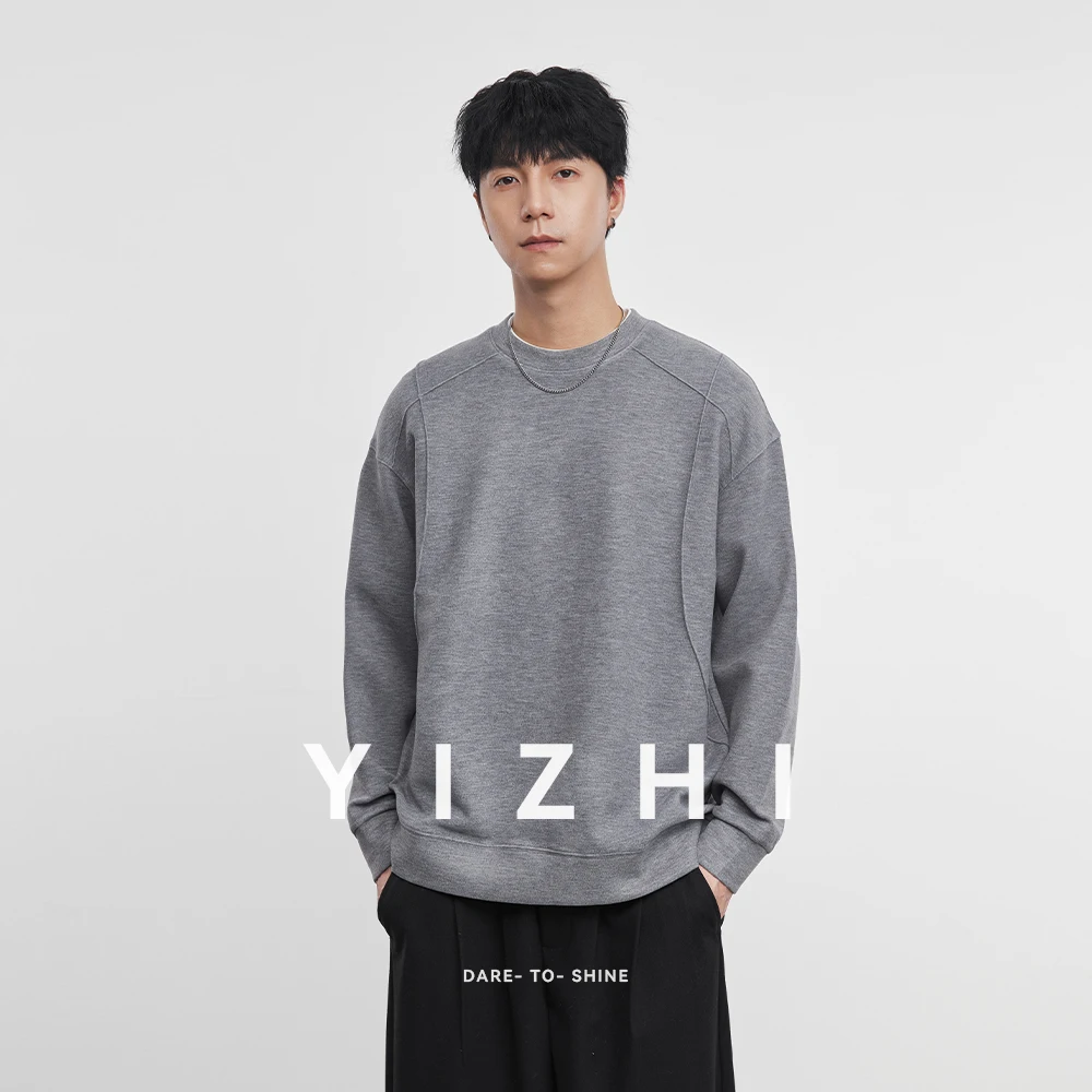 

Fashion Men's Solid Color Round Neck Pullover Sweatshirt 2025 Autumn and Winter New Loose Tops Men's Bottoming Shirt