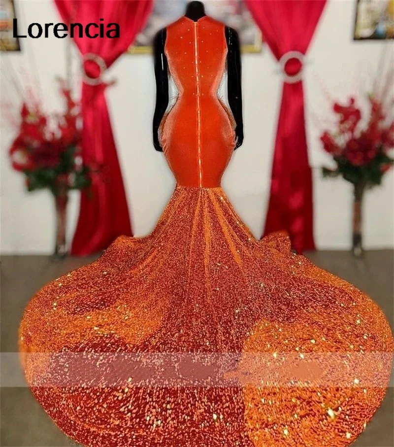 Lorencia Orange Pailletten Meerjungfrau Ballkleid für schwarze Mädchen Perlen Kristall afrikanischen formellen Party kleid vestidos de festa ypd72