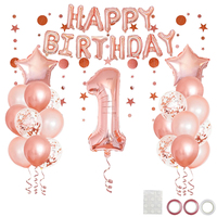 39pcs Rose Gold Mixed Balloons 1st Birthday Party Decorations 1 One Year Old Baby Girl First Anniversary Decoration Balloons