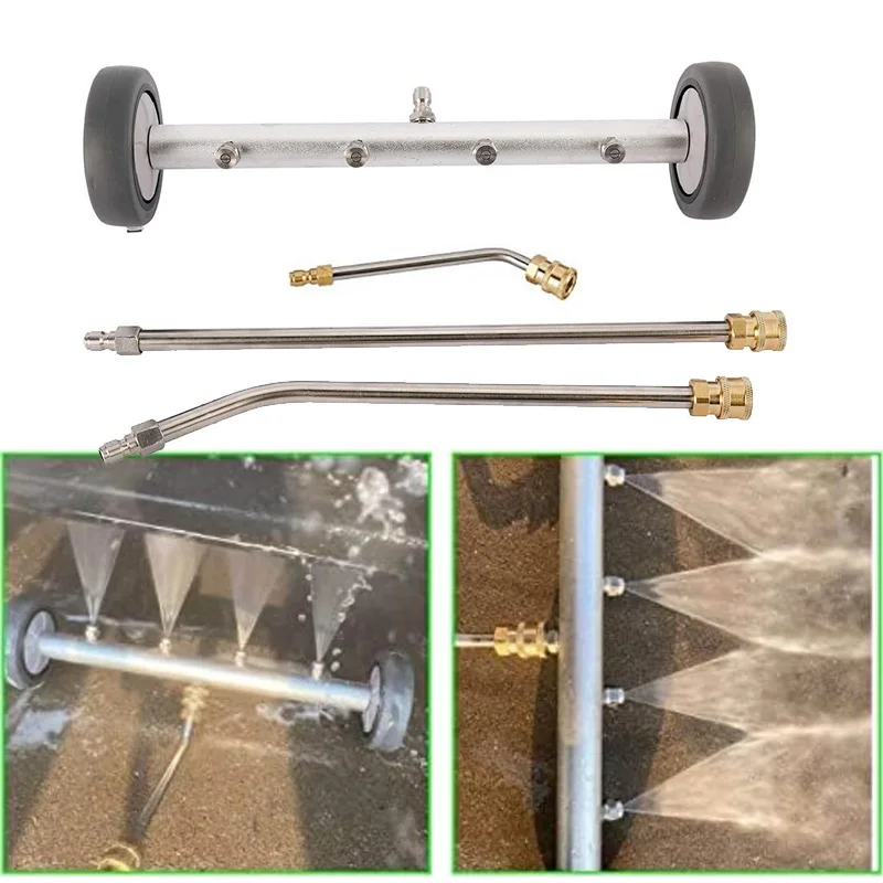 

Мийка высокого давления, водяная метла, 16 дюймов, очиститель ходовой части, портативный 4 распылителя из нержавеющей стали с 3 удлинительными палочками, 4000 фунтов на квадратный дюйм