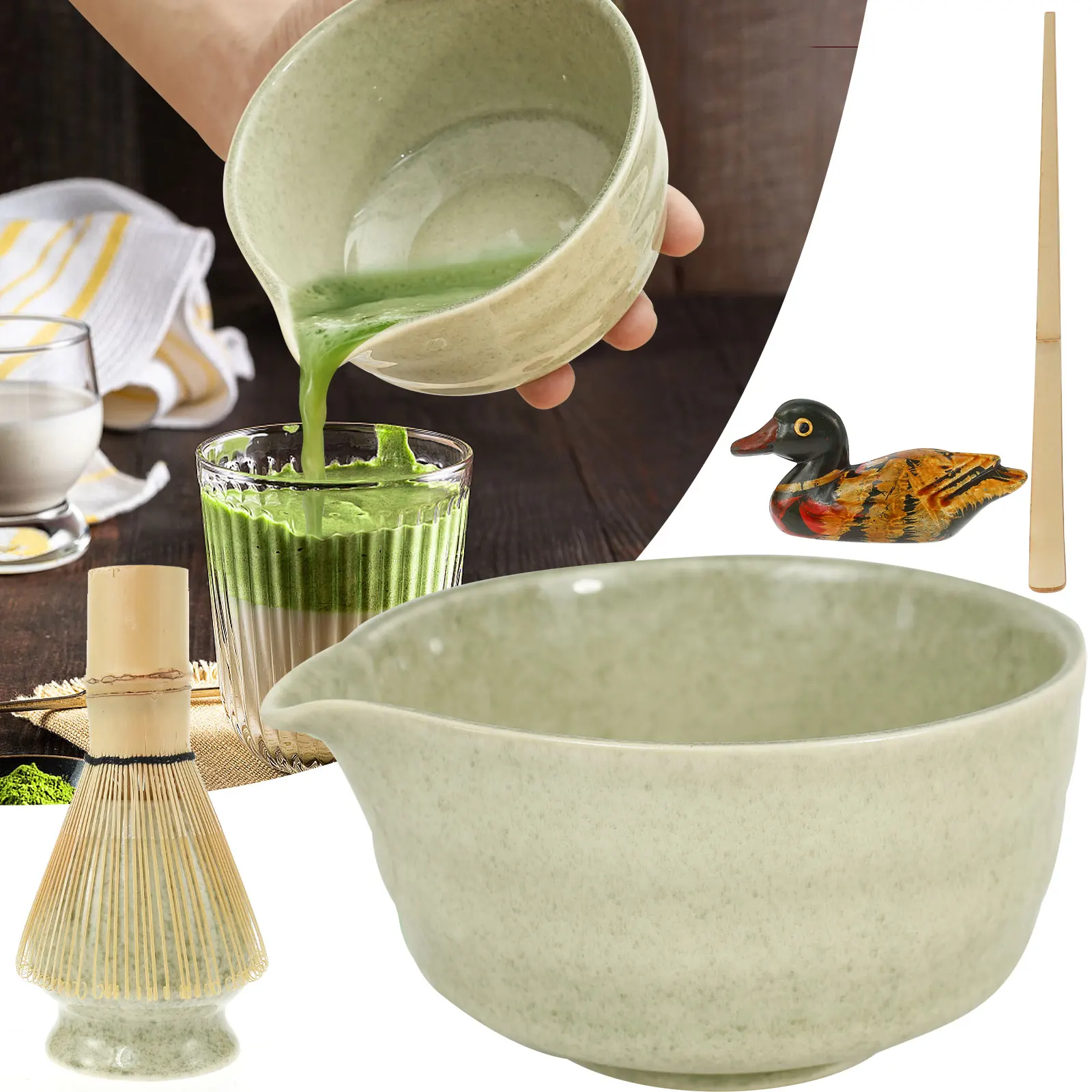 

5 шт./компл., японский керамический чайный сервиз Matcha KIt Matcha с венчиком и чашей, держатель для чайных инструментов, бамбуковый совок для любителей матча, подарки
