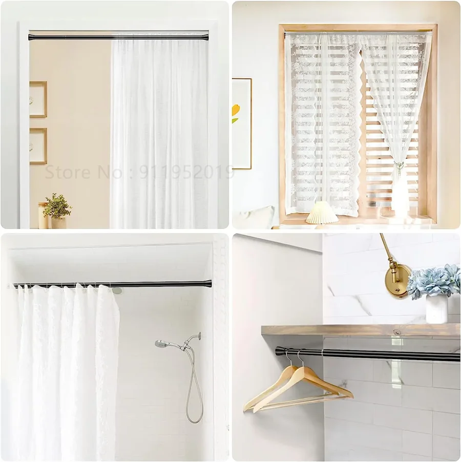 33 To 59 inch Black White Tension Curtain Rod for Window Adjustable Expandable Pressure Spring Curtain Rod No Drilling