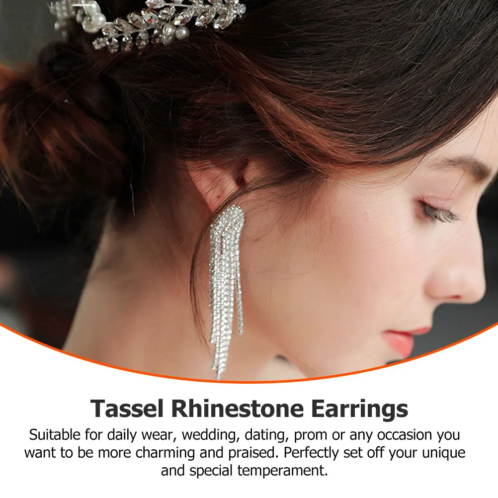 

Long Dangle Rhinestone Tassel Earrings Trendy Chain Drop Pendant Pearl Studs for Women Girls Wedding Party Accessories