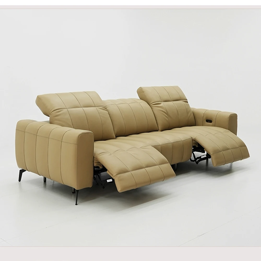 #Linlamlim Dual Motor Electric Recliners Piano Key Function Genuine Leather Sofa Sectional, First-class Cabin Power Recling Couc