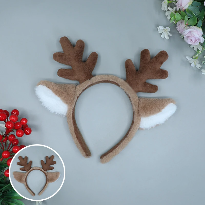 Christmas Plush Antler Headband Lolita Party Headpiece Reindeer Antler Head Hoop Cartoon Deer Ears Hair Hoop Hair Accessories