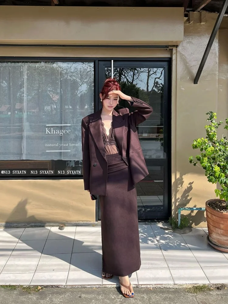

Simple Elegant N13 SYXATN Women's Suiting Lace Strap Spring 2026 Pleated Wrap around Skirt Set Fashionable Commute Style