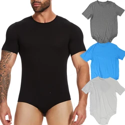 Mens Short Sleeve Bodysuit Pajamas One Piece Crew Neck Romper Body Suit Basic Onesie Shirt 2025 New in