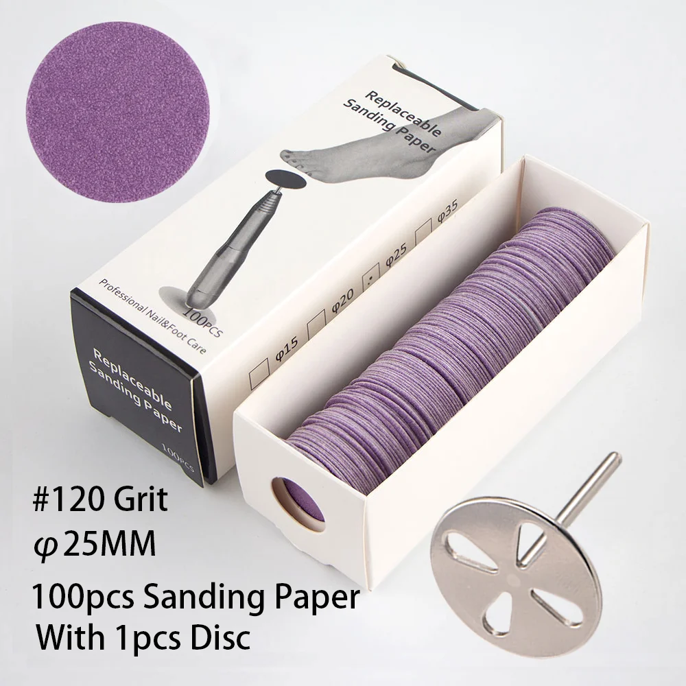 25MM Foot Cuticle Calluses Removal Replaceable Sanding Paper With Pedicure Disk Pads Kit 3/32'' Shank Metal Disc Bit Foot File
