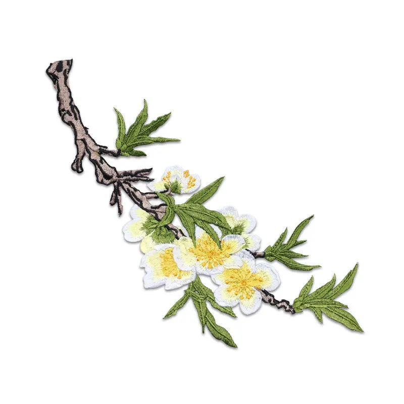 

1 Piece Iron on Patch Embroidered Pink Yellow Peach Blossom Branch Sticker for Clothing Bag DIY Decoration Accessories Applique