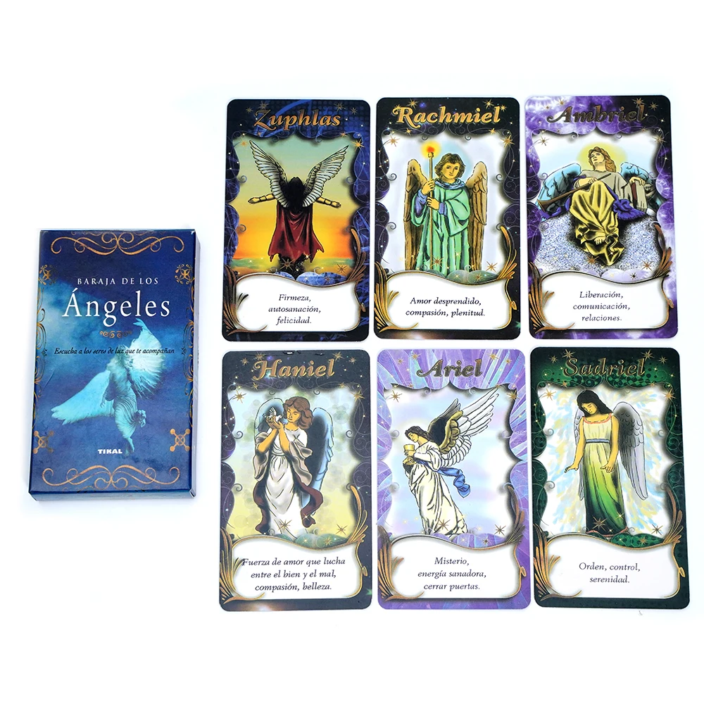بطاقات التارو الإسبانية Angel Oracle Deck مجموعة البطاقات الروحية الإسبانية الإلهية مع توجيه الورق رسائل ملائكية ملهمة