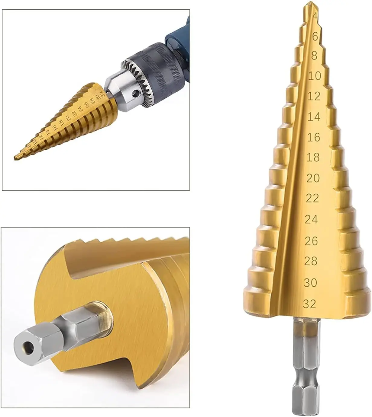 Mata Bor Langkah Baja Kecepatan Tinggi Berlapis Ti Bor Pemotong Inti Langkah HSS Pelubang Pusat Pemotong Logam untuk Kayu Baja Tahan Karat Logam
