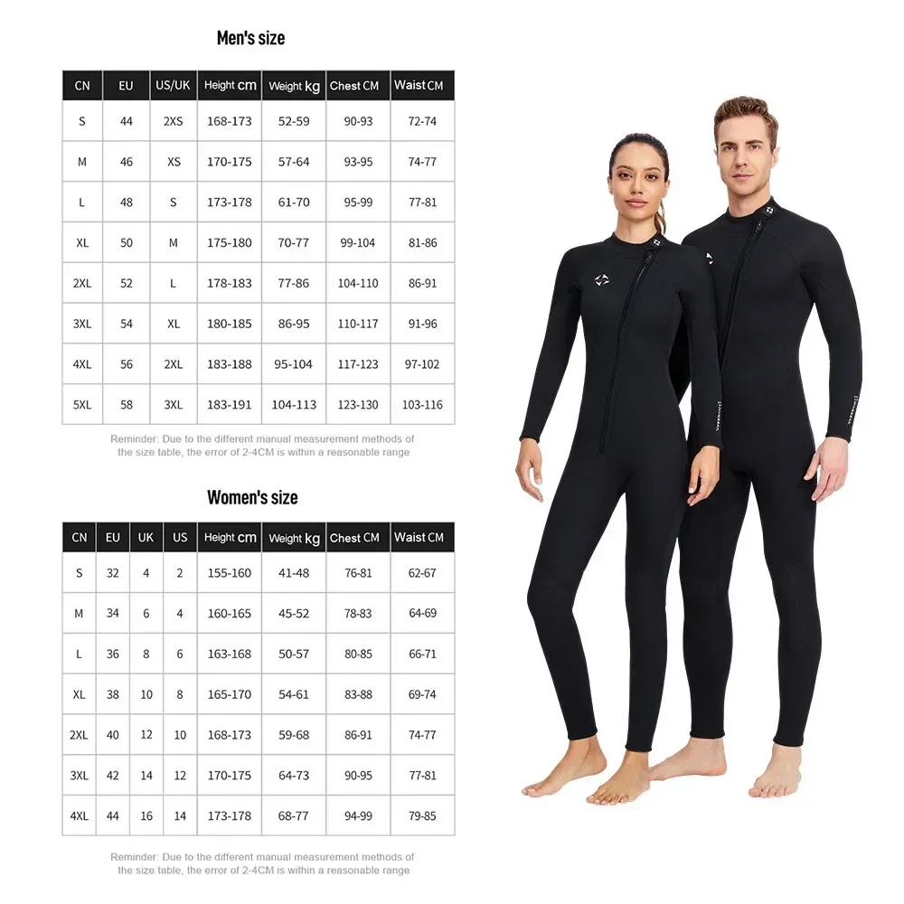 3mm Neoprene Wetsuit Men's One-piece Front Zipper Surfing Cold Water Swimming Diving Suit Women's Long-sleeve Winter Swimwear