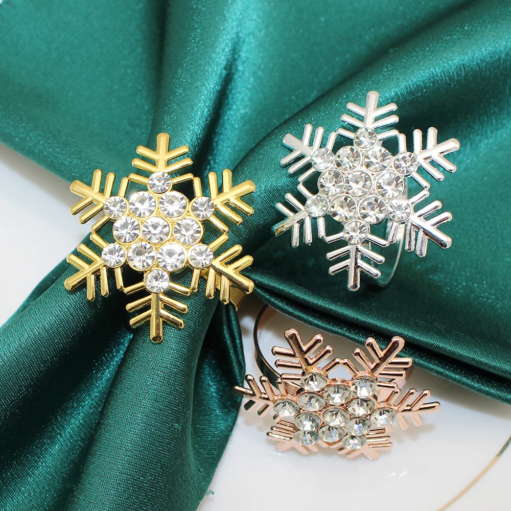 24Pcs Rhinestone Snowflake Napkin Rings Christmas Napkin Holders for Thanksgiving Wedding Halloween Party Dinner Table Decor