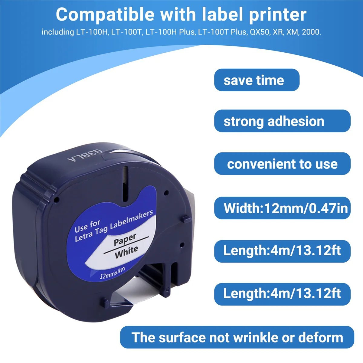 10 stuks Label Maker Vullingen voor Dymo Letratag Vullingen 12mm x 4M Wit Plastic Label Tape voor Letra Tag Plus LT Label Maker Z