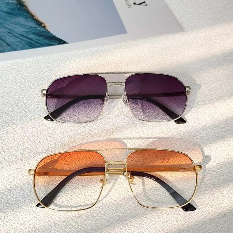 2023 New Pilot Sunglasses for Men Fashion Retro Double Bridge Girder Metal Sun Glasses Women UV400 Male Trending Products Shades