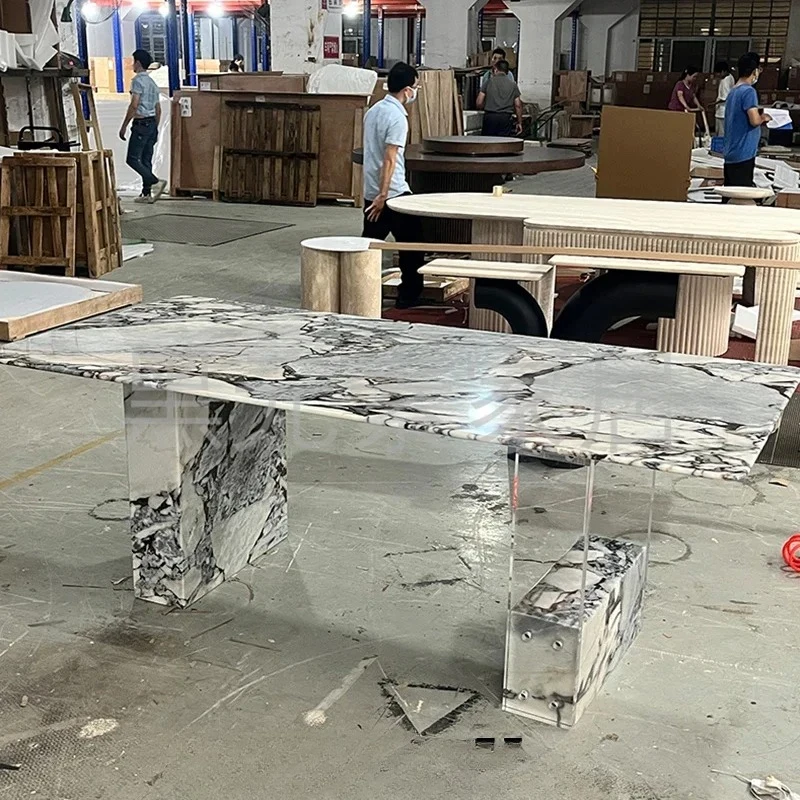 Light luxury minimalist ocean storm marble dining table, restaurant elephant white acrylic dining table