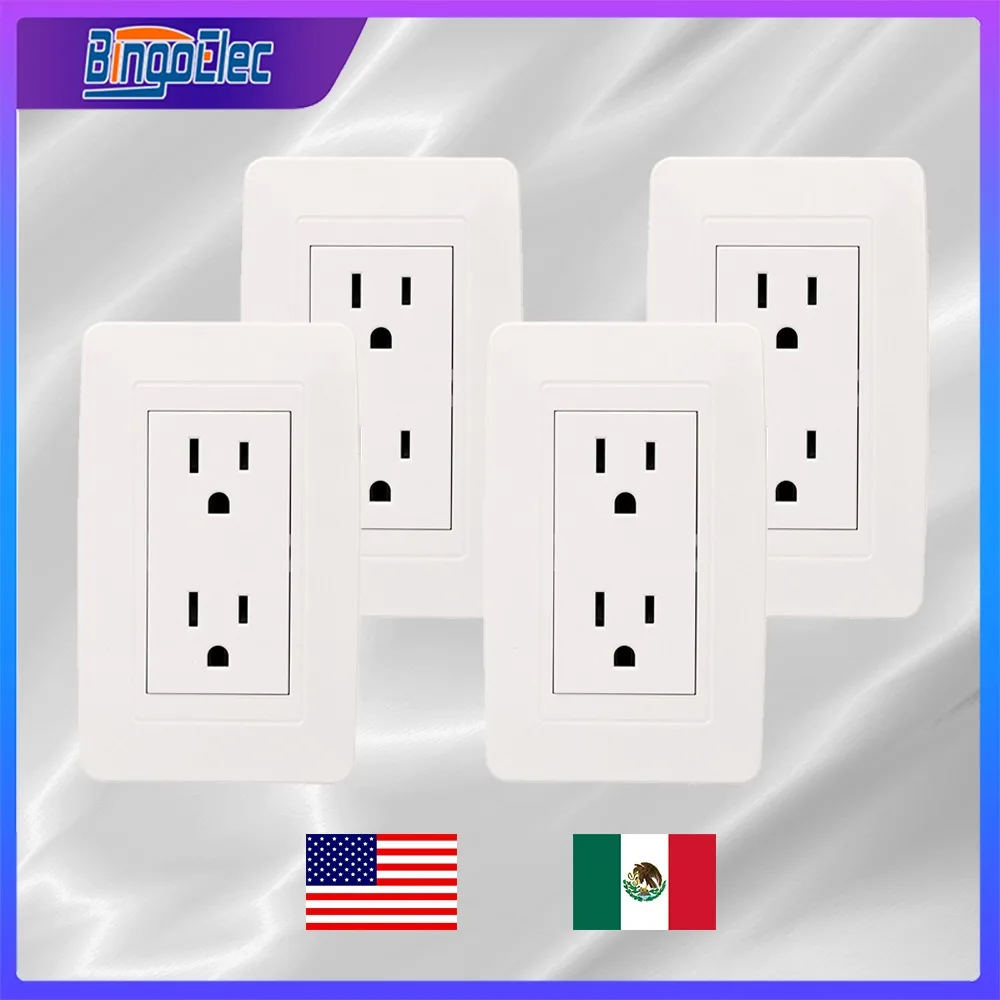 US Mexico Standard Wall Sockets 110-220V Electrical Outlet,Tamper-Resistant Duplex Receptacle,Safety Retardant PC Panel 120*75mm