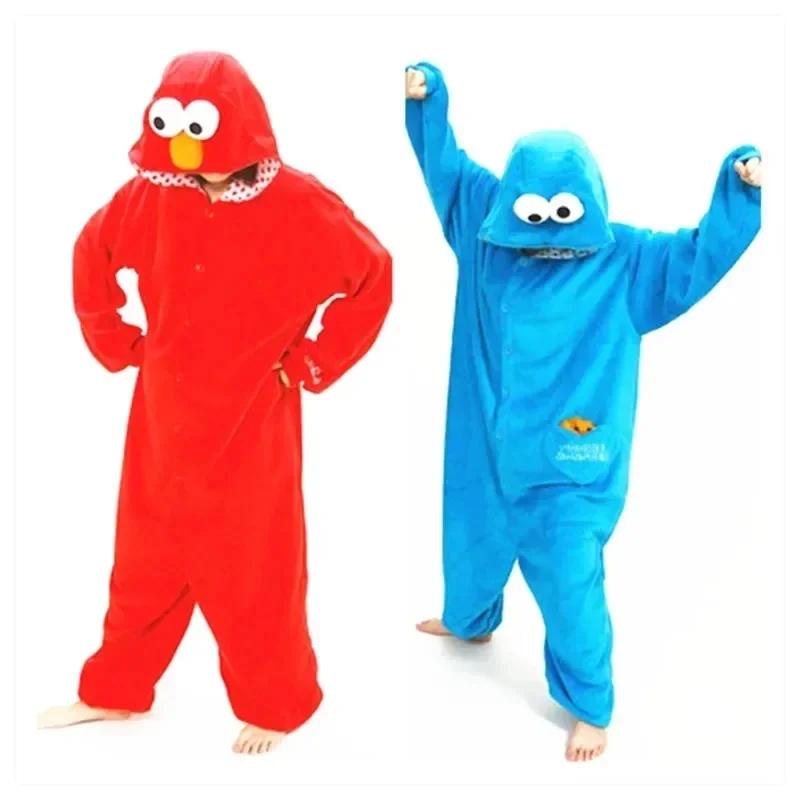 Premium Outfit Adults Flannel Kigurumi COOKIE MONSTER & ELMO Cosplay Costume Women or Men Onesies Pajamas view 2