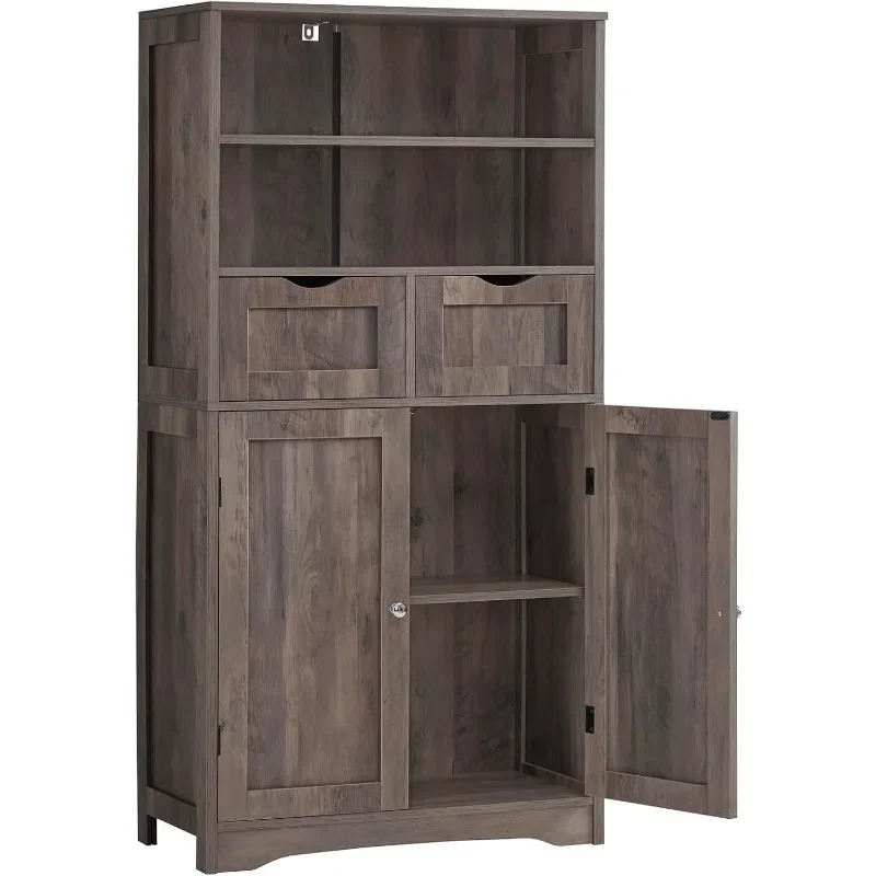 Tall Storage Cabinet with 2 Drawers & Adjustable Shelves, Bathroom Cabinet with Doors, Cupboard, Floor Cabinet for Living Room