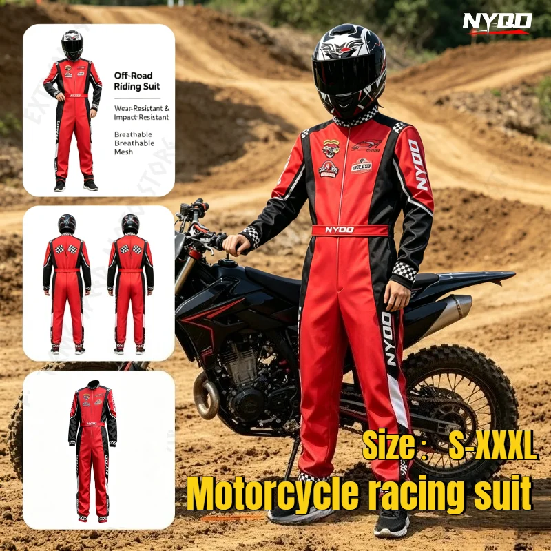 Adult Racing Suit Motorcycle Rider Riding Suit Integrated Red Set Men's Summer Breathable Go Kart Off-road Motorcycle Set