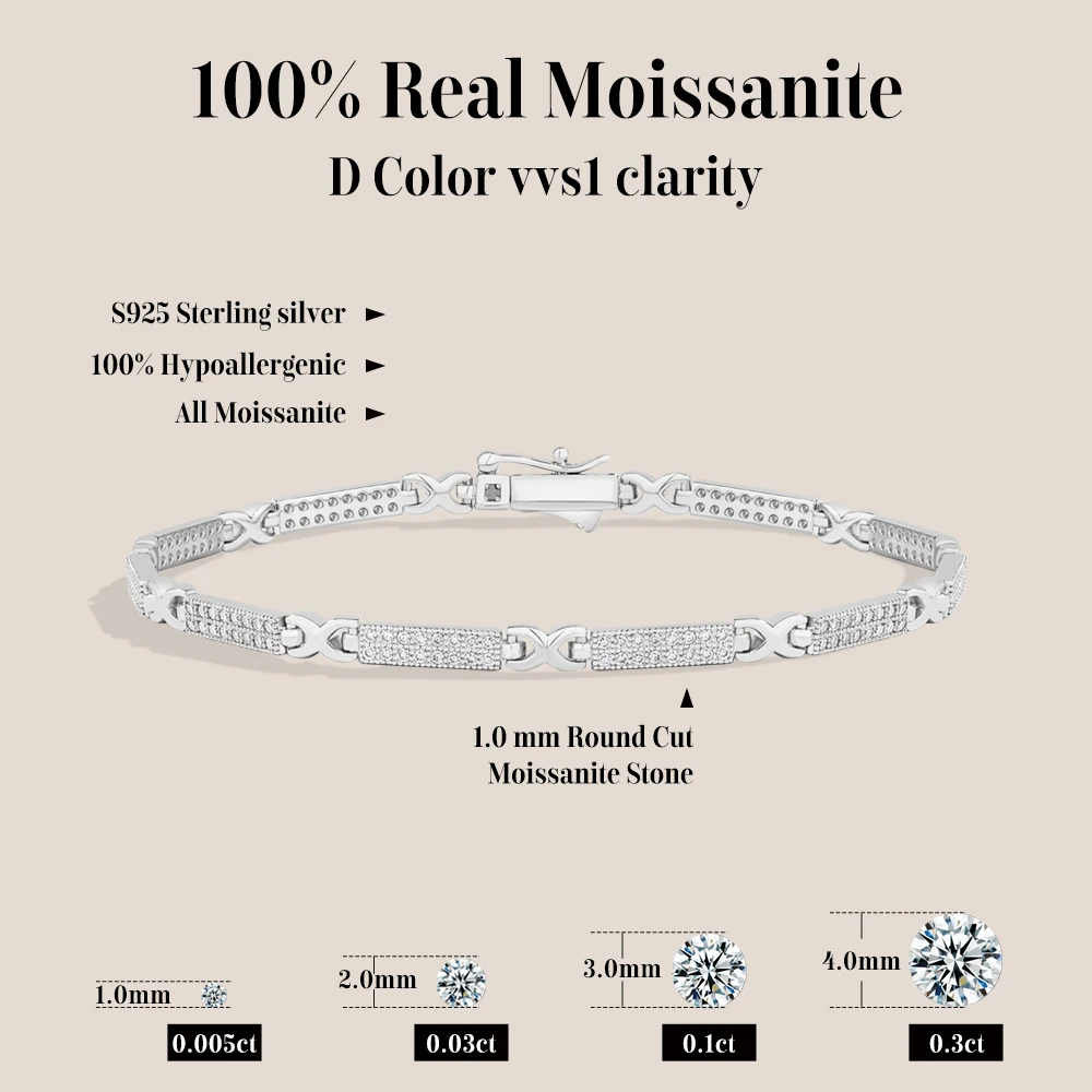 ATTAGEMS Dazzling Double Row Moissanite Bracelets Fashion Simple Tennis Chain For Women Men s925 Sterling Silver Wedding Jewelry