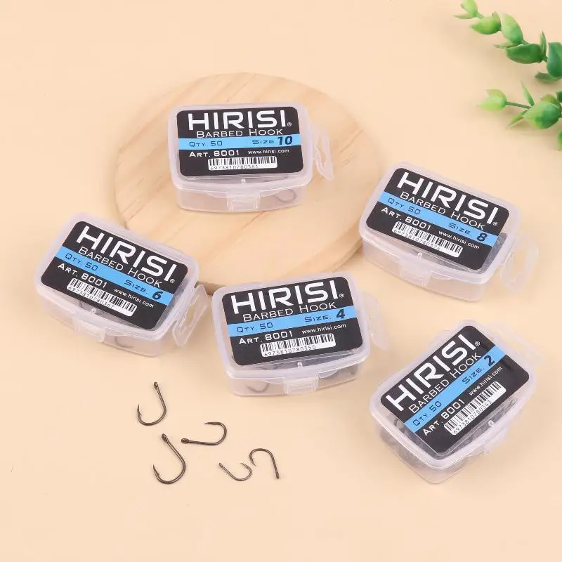 50 teile/schachtel PTFE Beschichtet Karpfen Angelhaken Mit Auge Micro Stacheldraht High Carbon Stahl 8029 Angeln Zubehör Spleißbare Box