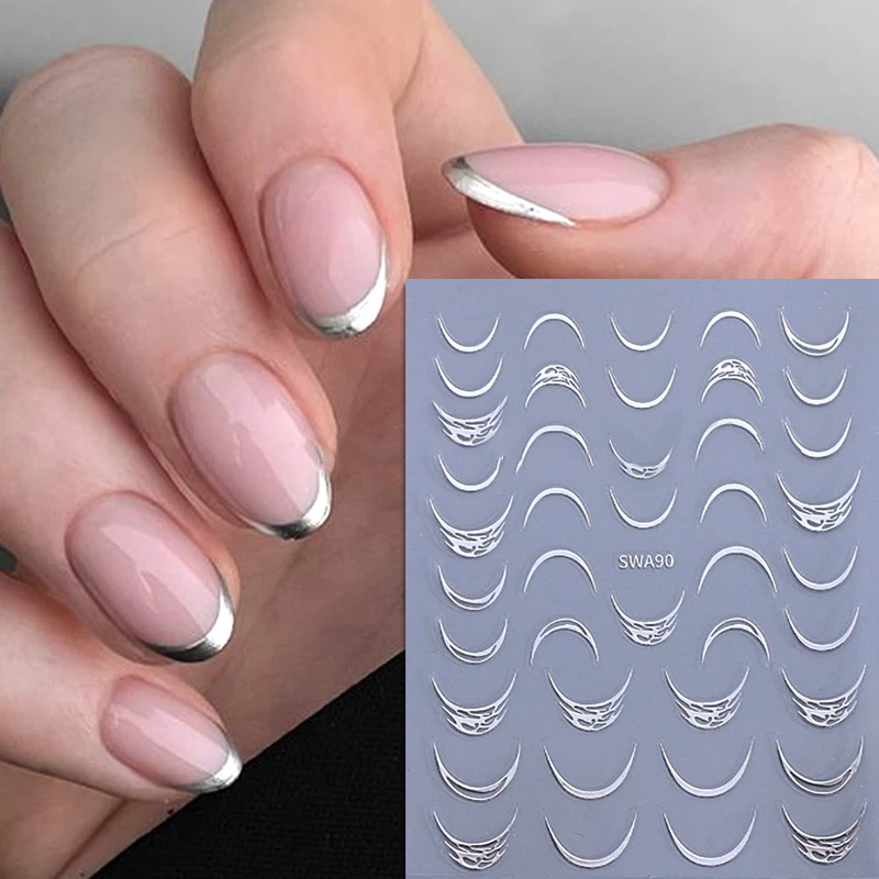 Silver Gold Lines Stripe Nail Sticker Decals Metal Strip Luxury Nails Slider 3D Self Adhesive Design Nail Art Stickers Paper