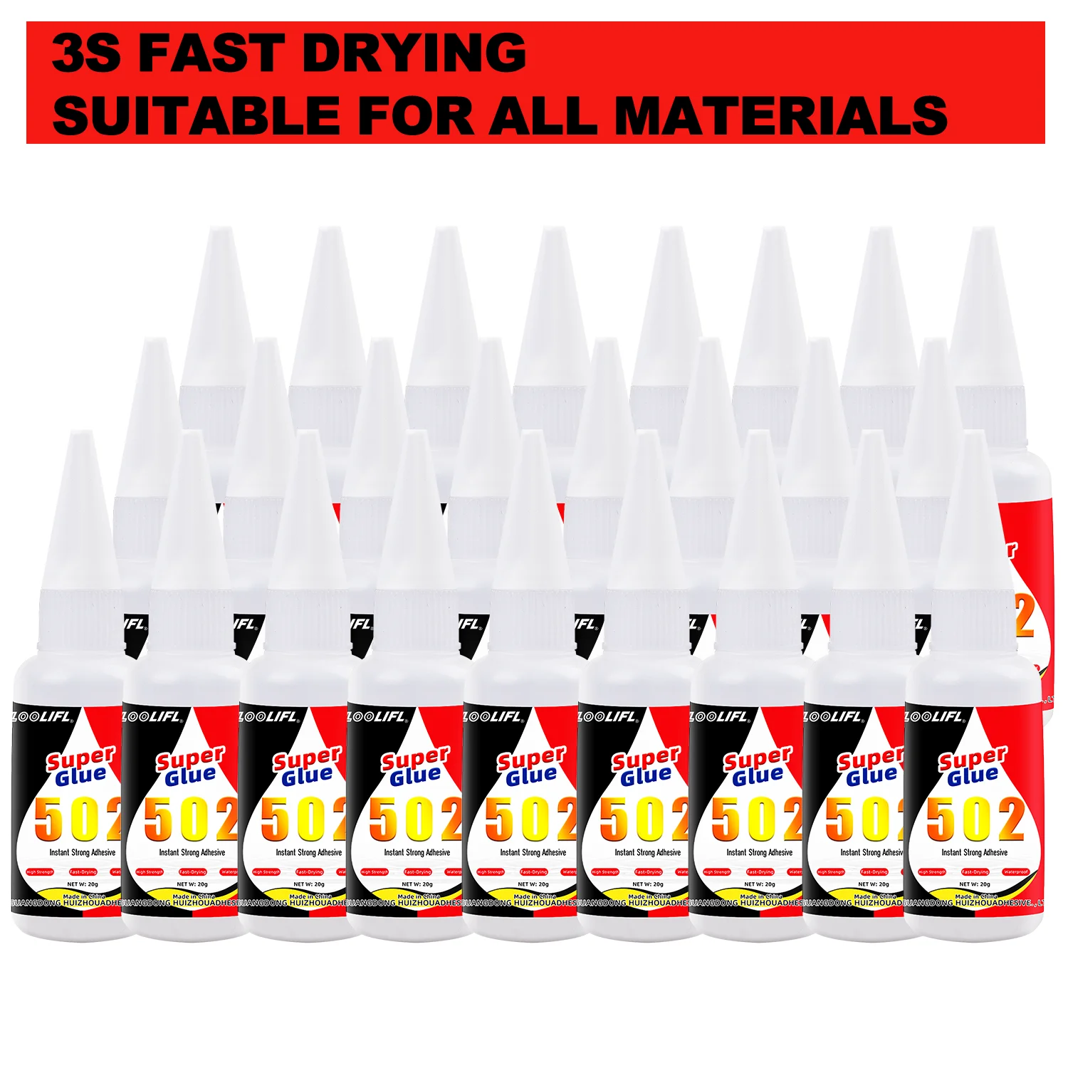 Loolifl-20Ml Metal Glue, Strong Adhesive, 502, Industrial Glue, Fast-Drying Glue, Transparent and Odorless, High-Strength Instant Glue, Dries in 3 Seconds, Strong Bonding, Suitable for Metal, Plastic, Rubber, Wood, Cer