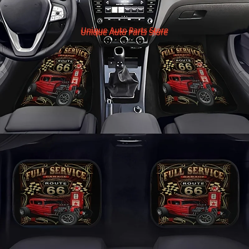 

4pcs Route 66 Vintage Car Floor Mat Set- Red Classic Car Floor Mats, Ideal Choice for Sedans, Trucks, Vans And SUVs- Perfect Hol