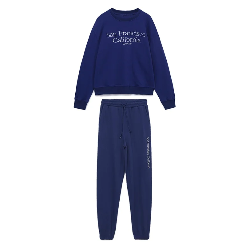 

ZBZA Autumn New Women's Faion Letter Embroidery Sweatirt Jogger Pants Set Polyester Fiber High Percentage Cosition