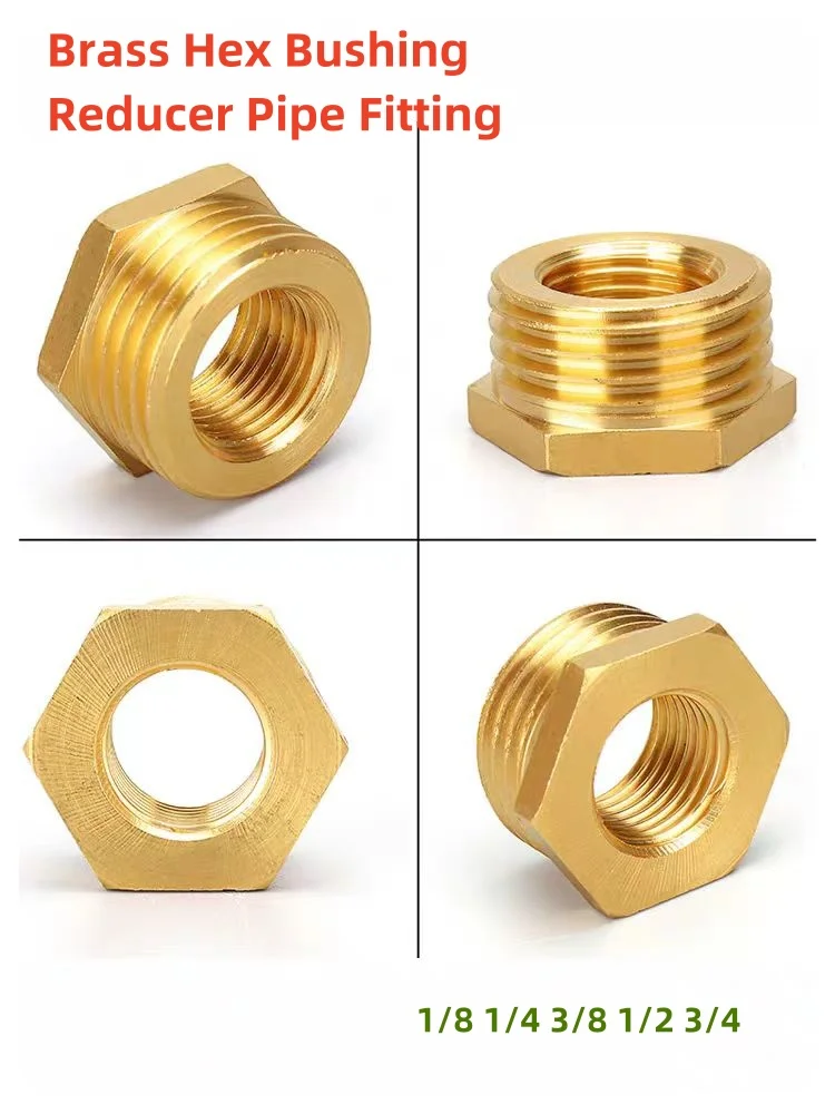 Reducer Pipe Fitting F To M Threaded Brass Hex Bushing 1/8 1/4 3/8 1/2 3/4 Reducing Copper Water Gas Adapter Coupler Connector