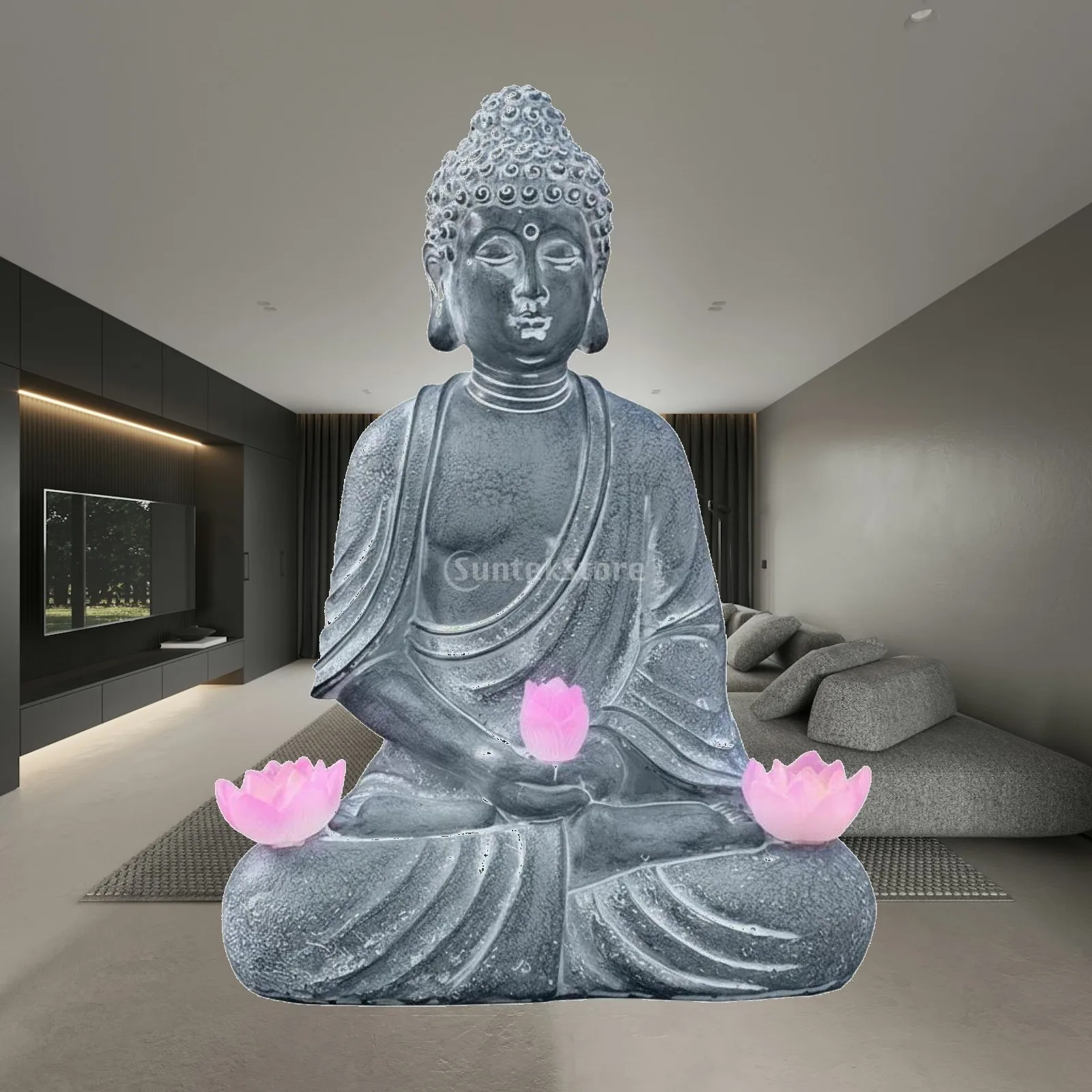 Large Resin Buddha Statue Weatherproof Solar Powered Garden Buddha for Outdoor Path Lighting Relaxation