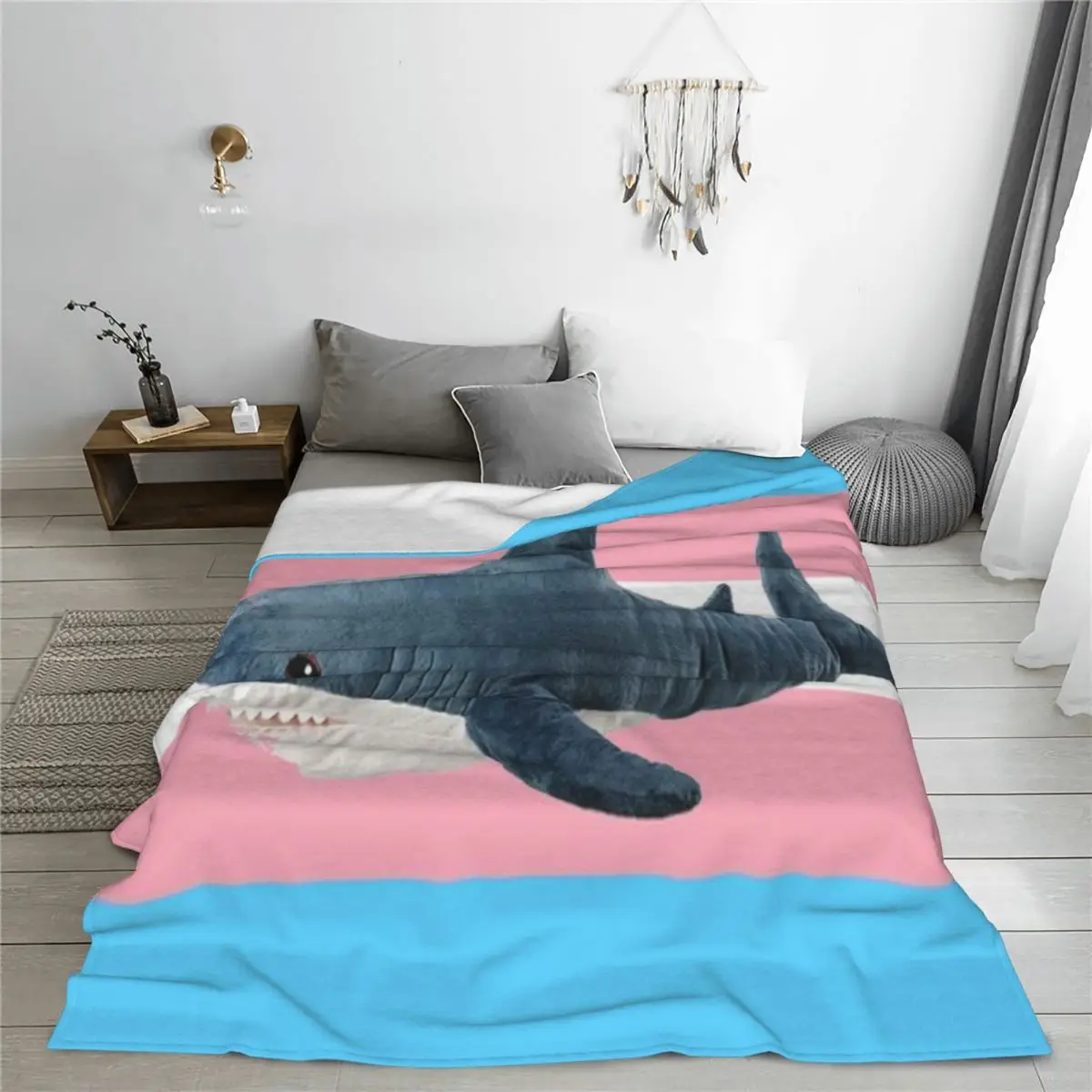 Throw Blanket BLAHAJ SHARK TRANS FLAG Micro Fleece Blanket Four Sizes Fashionable Portable For Bedroom AntiPilling Blanket