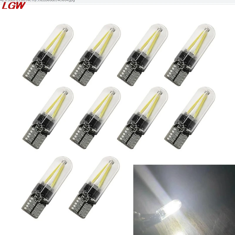 5pcs T10 W5W COB LED CANBUS Silicone High Brightness Glass License Plate Bulbs Width Display LED Bulbs