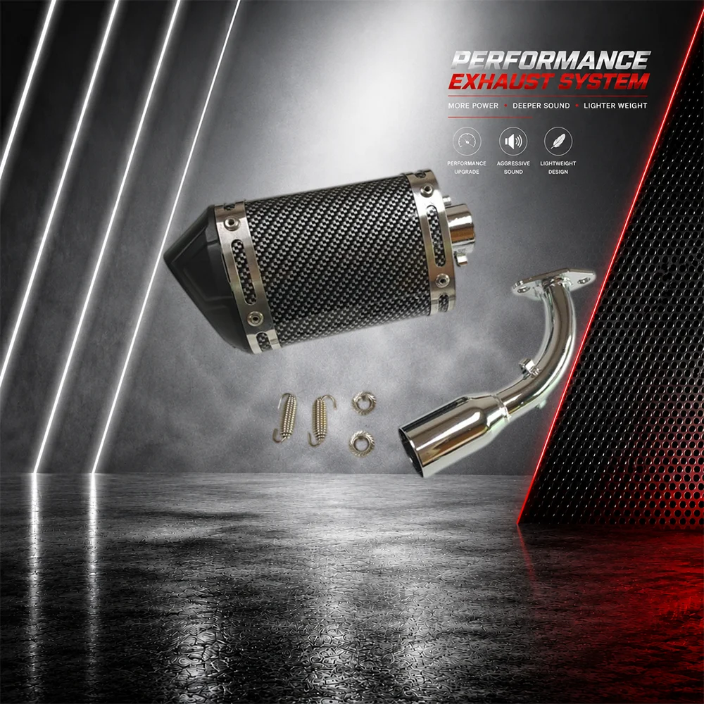 ATV Exhaust Muffler Kit Fit CT200U, Polished Steel Header, Imitation Carbon Fiber Muffler