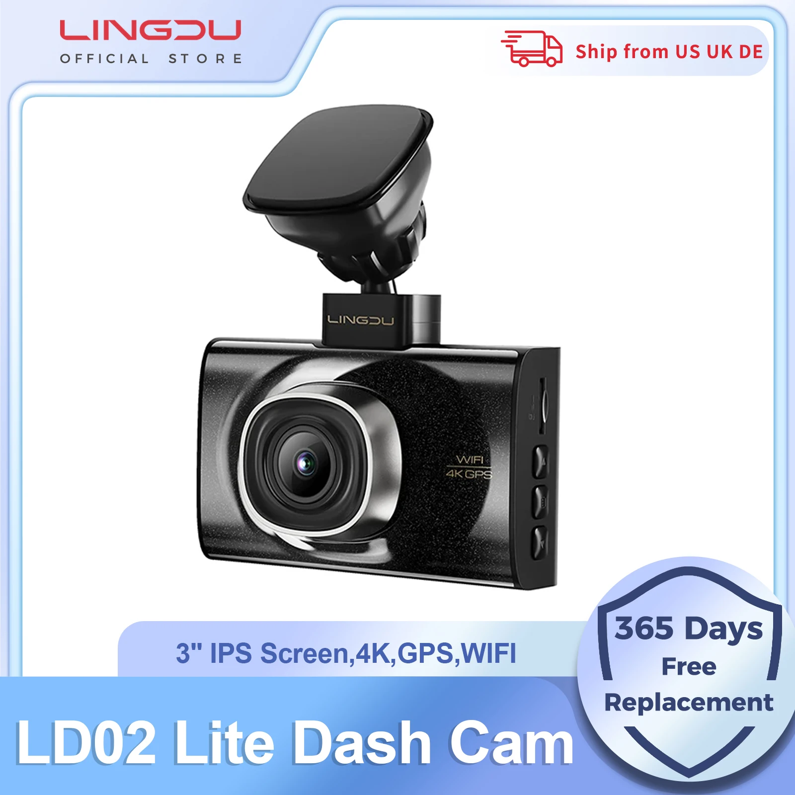 LINGDU LD02 Lite Dash Cam 3inch Screen 4K Front 1080P Rear Camera 5.8Gh WiFi GPS Voice Control 24H Parking Monitor Night Vision